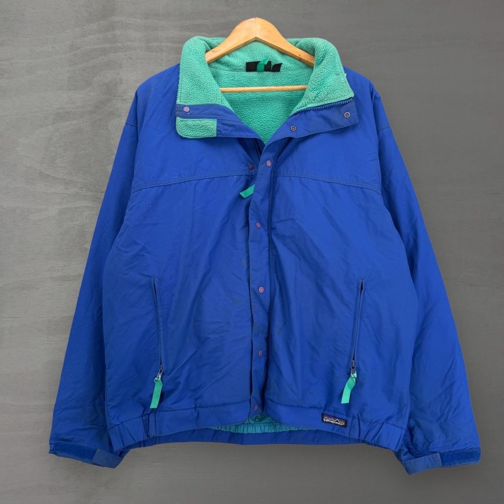 Vintage Patagonia Bomber Jacket Blue Synchilla Shell Fleece Lined Made in USA XL